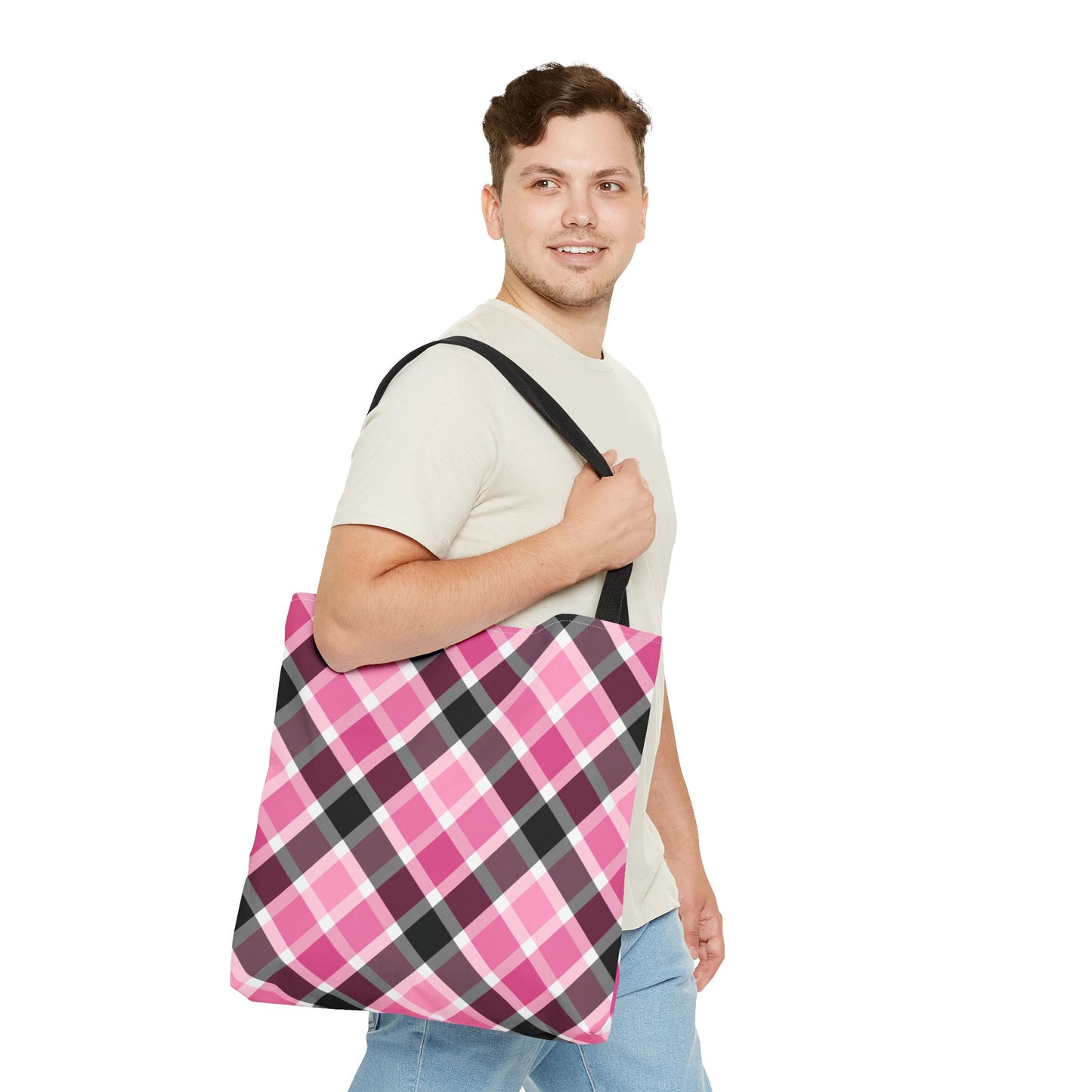Chic Pink Plaid Tote Bag, Fashionable Shopping Bag, Stylish Everyday Tote, Eco-Friendly Bag, Trendy Accessory for All Occasions