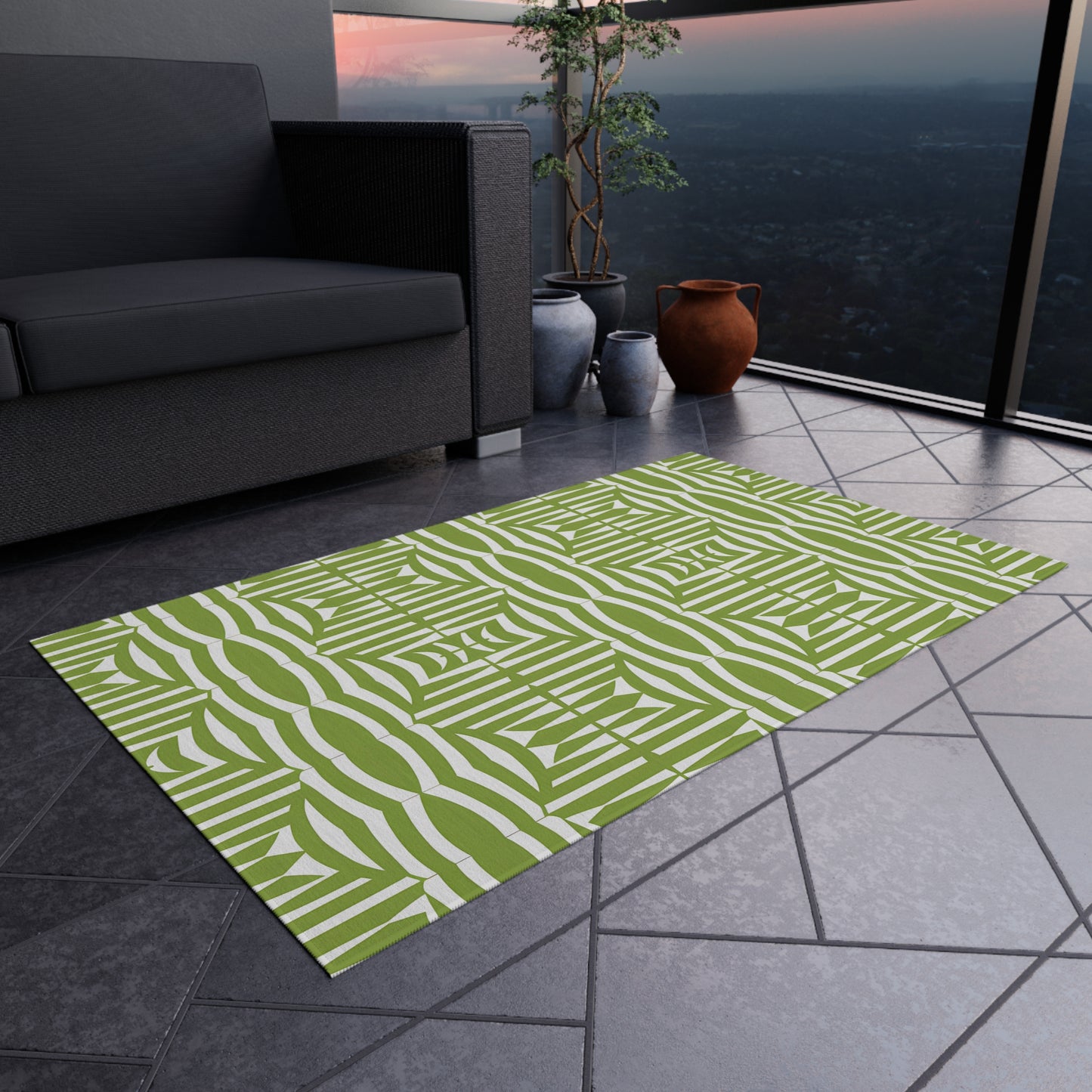 Green and White Stylish Outdoor/Indoor Rug, Patio Decor, Garden Area Rug, Outdoor Living, Summer BBQ Accessories, Boho Home Decor