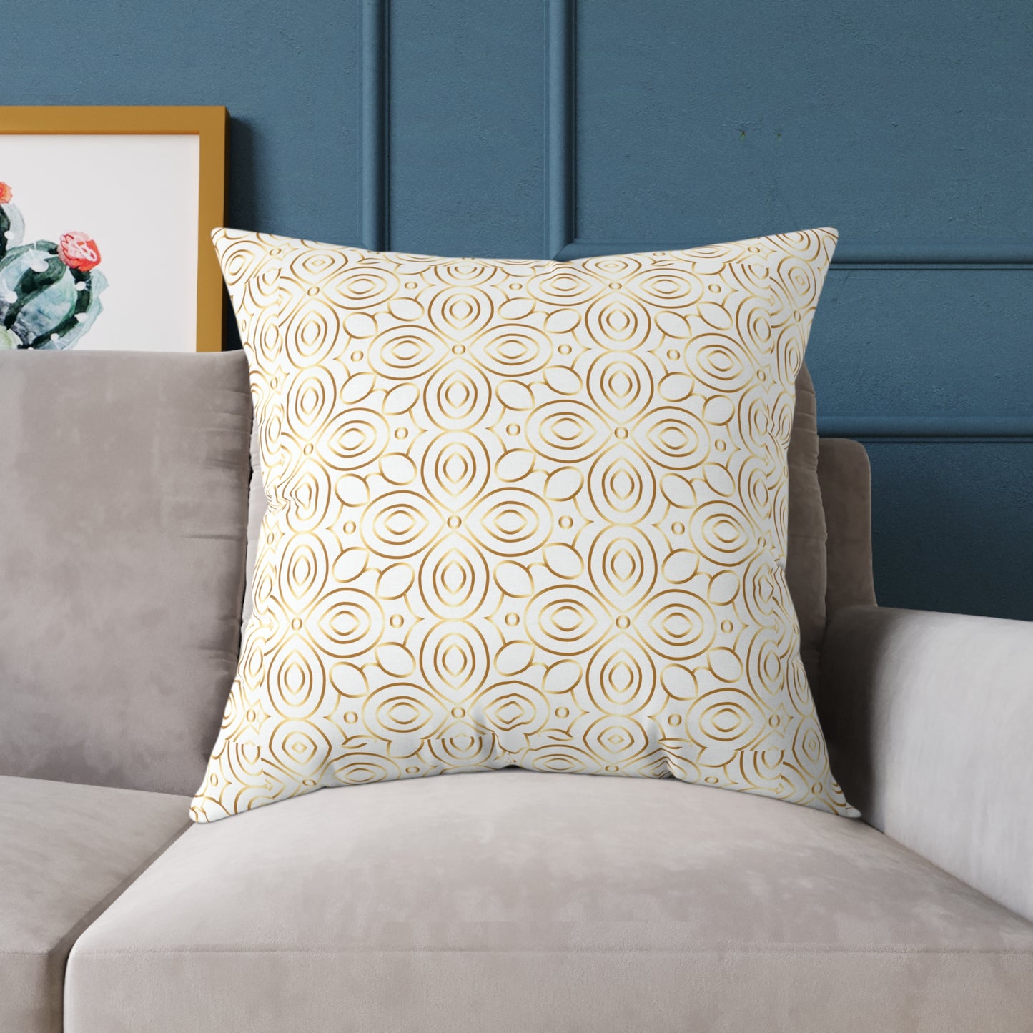 Neutral Floral Medallion Square Poly Canvas Pillow | Beige Boho Pattern