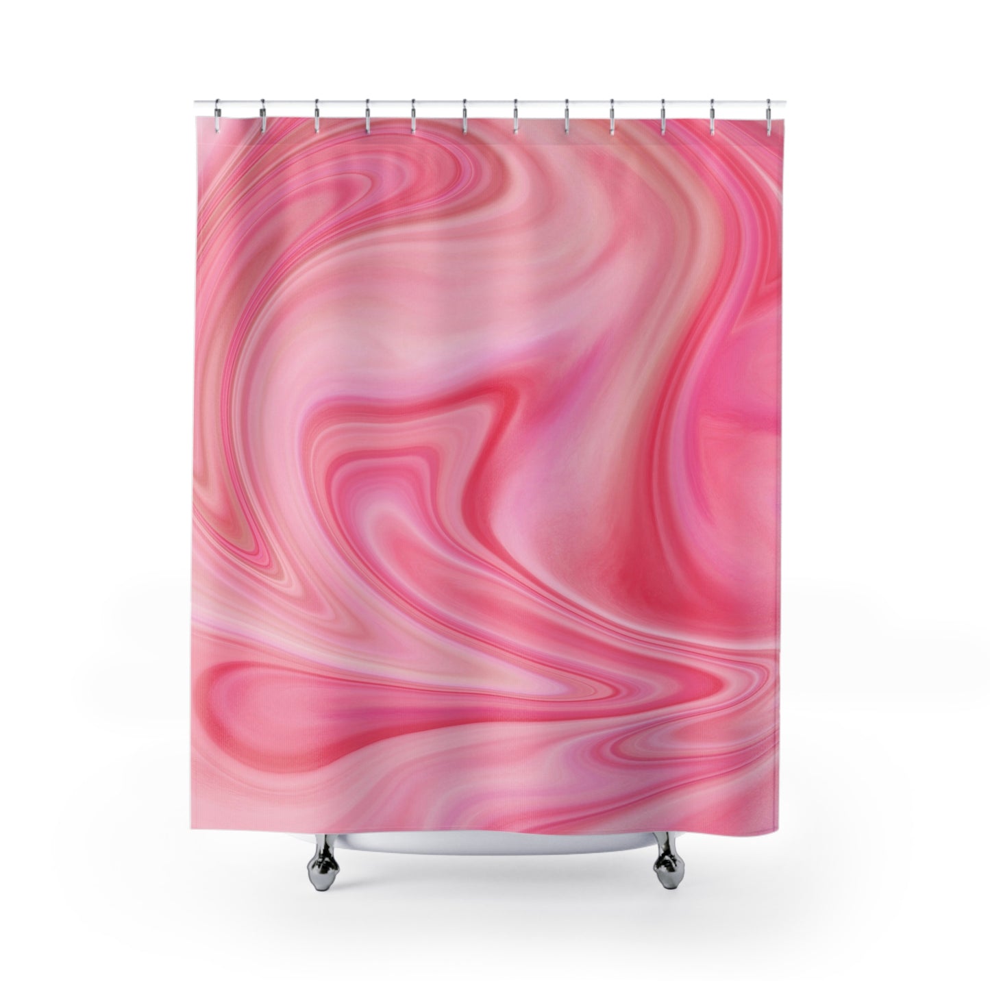 Abstract Pink Shower Curtain, Bohemian Bathroom Decor, Modern Home Accessory, Gift for Her, Relaxing Oasis, Pink and Whiet Swirl