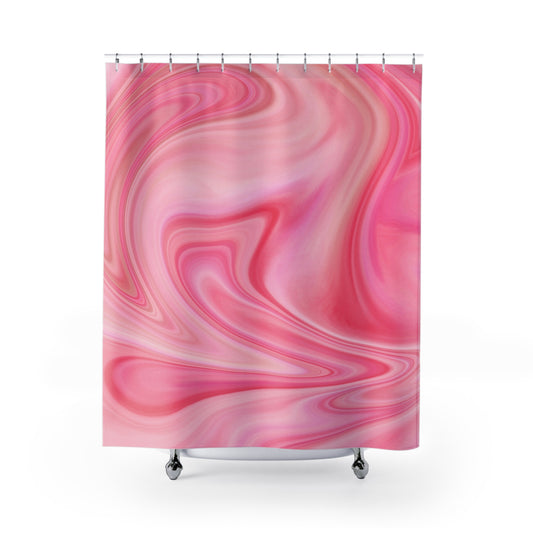 Abstract Pink Shower Curtain, Bohemian Bathroom Decor, Modern Home Accessory, Gift for Her, Relaxing Oasis, Pink and Whiet Swirl - LOLA VEGAS ART