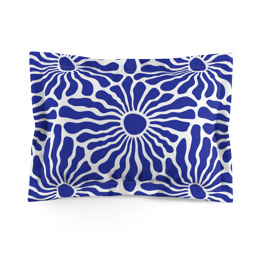Blue Floral Burst Pillow Sham | Abstract Sunflower Pattern