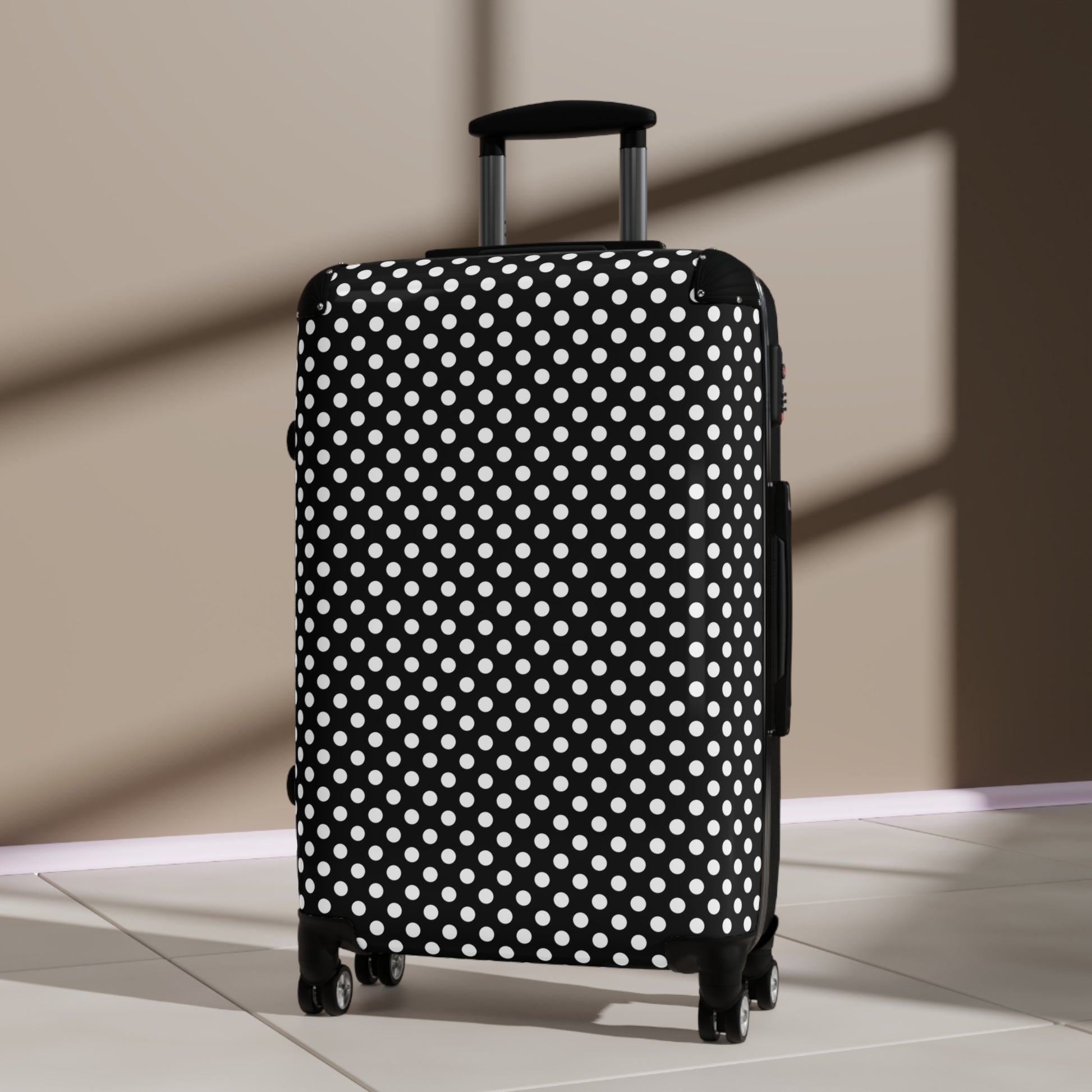 Chic Polka Dot Suitcase, Stylish Luggage for Travel, Trendy Carry-On Bag, Perfect for Vacations & Getaways, Ideal Gift for Travelers - LOLA VEGAS ART