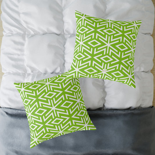 Green White Geometric Diamond Pattern Pillow | Square Throw Pillow, Modern Home Decor, Couch Cushion, Gift for Homewarming, Stylish Accent Pillow
