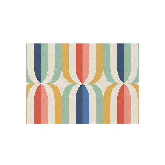 Mid Century Rainbow Arch Outdoor/Indoor Rug | Retro Geometric Patio Mat