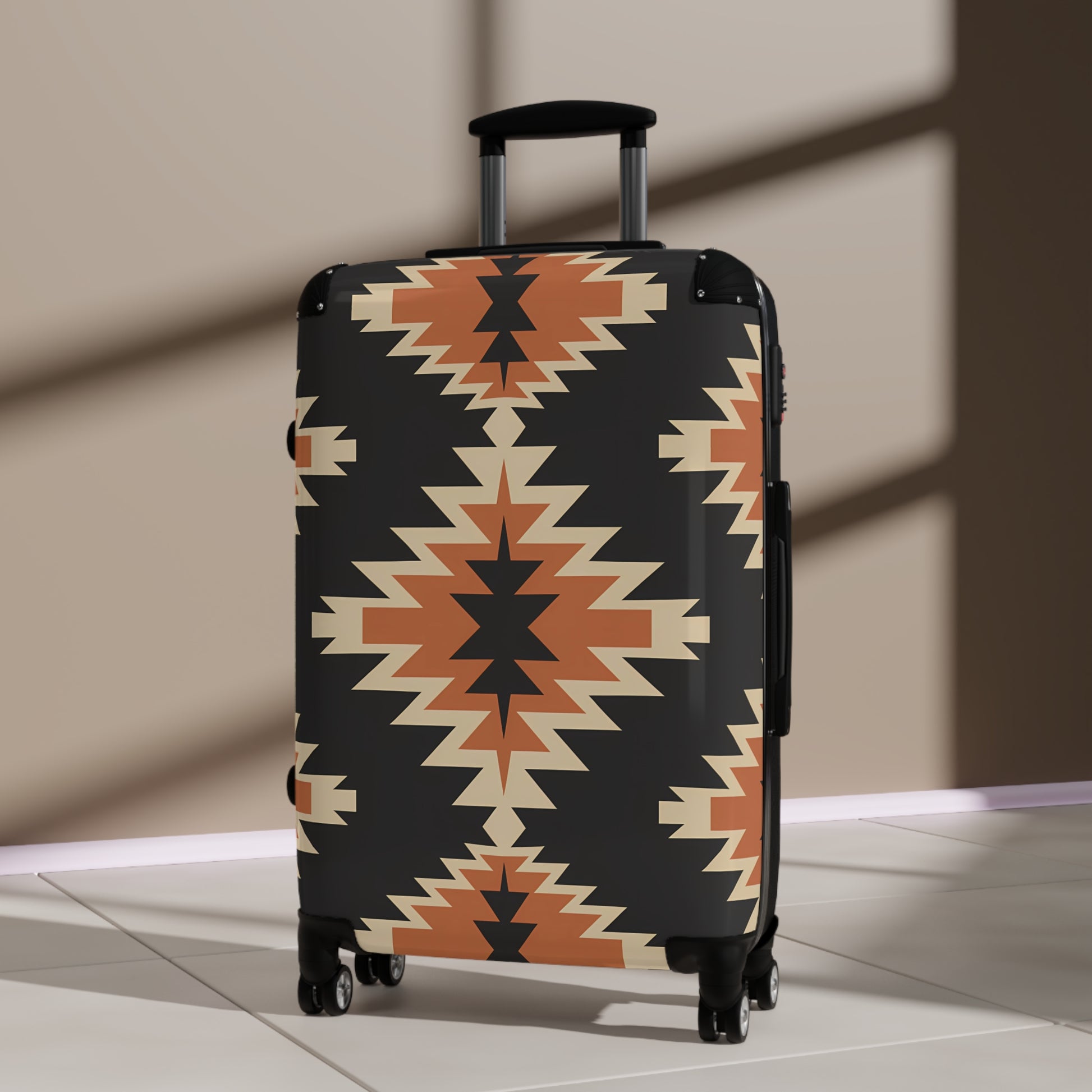 Tribal Pattern Suitcase, Travel Luggage, Bohemian Carry-On, Stylish Black Suitcase with Unique Design, Perfect for Adventurers, Gift for - LOLA VEGAS ART