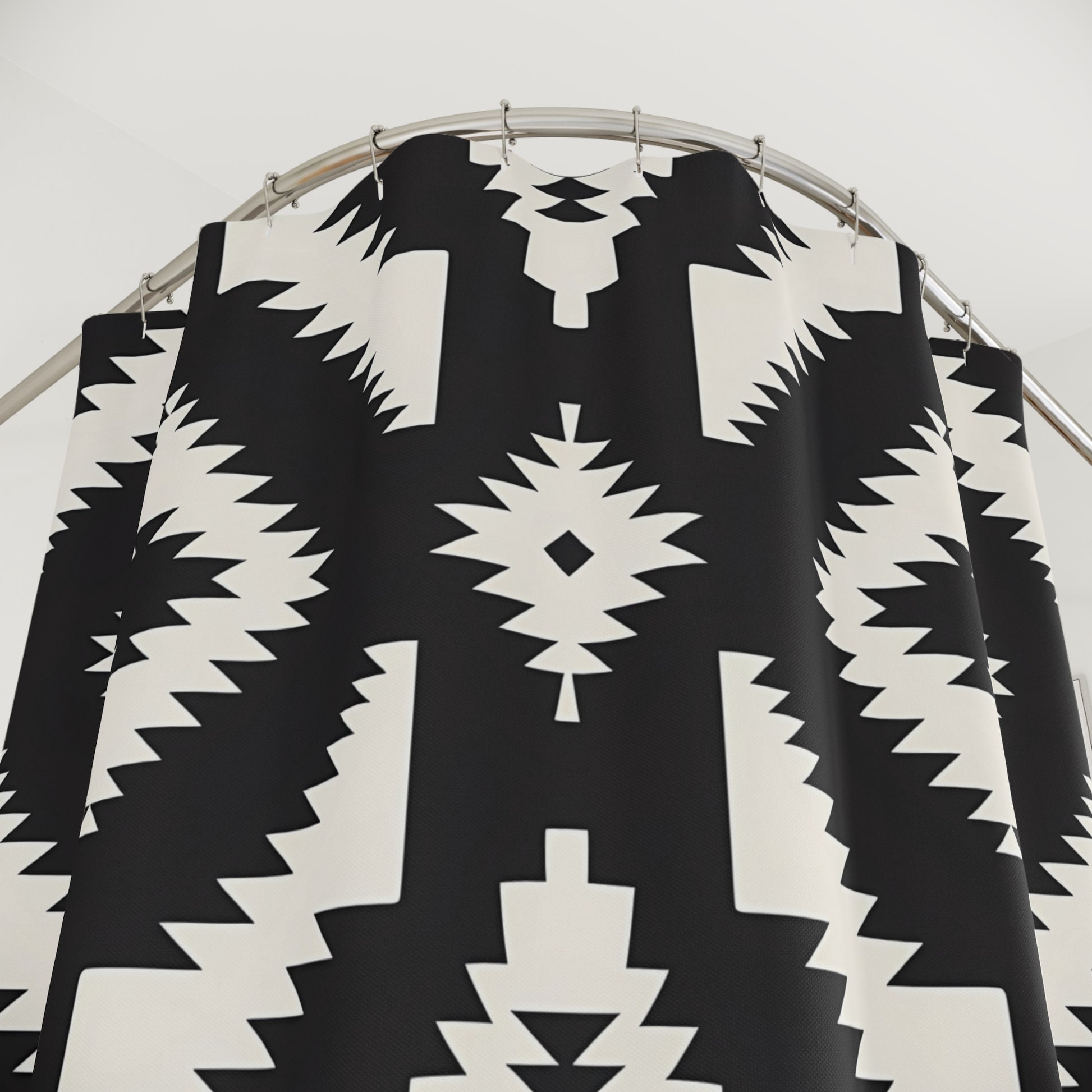Modern Tribal Shower Curtains, Bohemian Bathroom Decor, Black and White Home Accessory, Ethnic Pattern, Gift for Housewarming - LOLA VEGAS ART