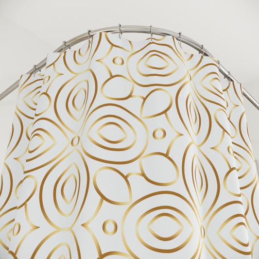 Gold White Geometric Floral Shower Curtain | Modern Boho Bathroom Decor