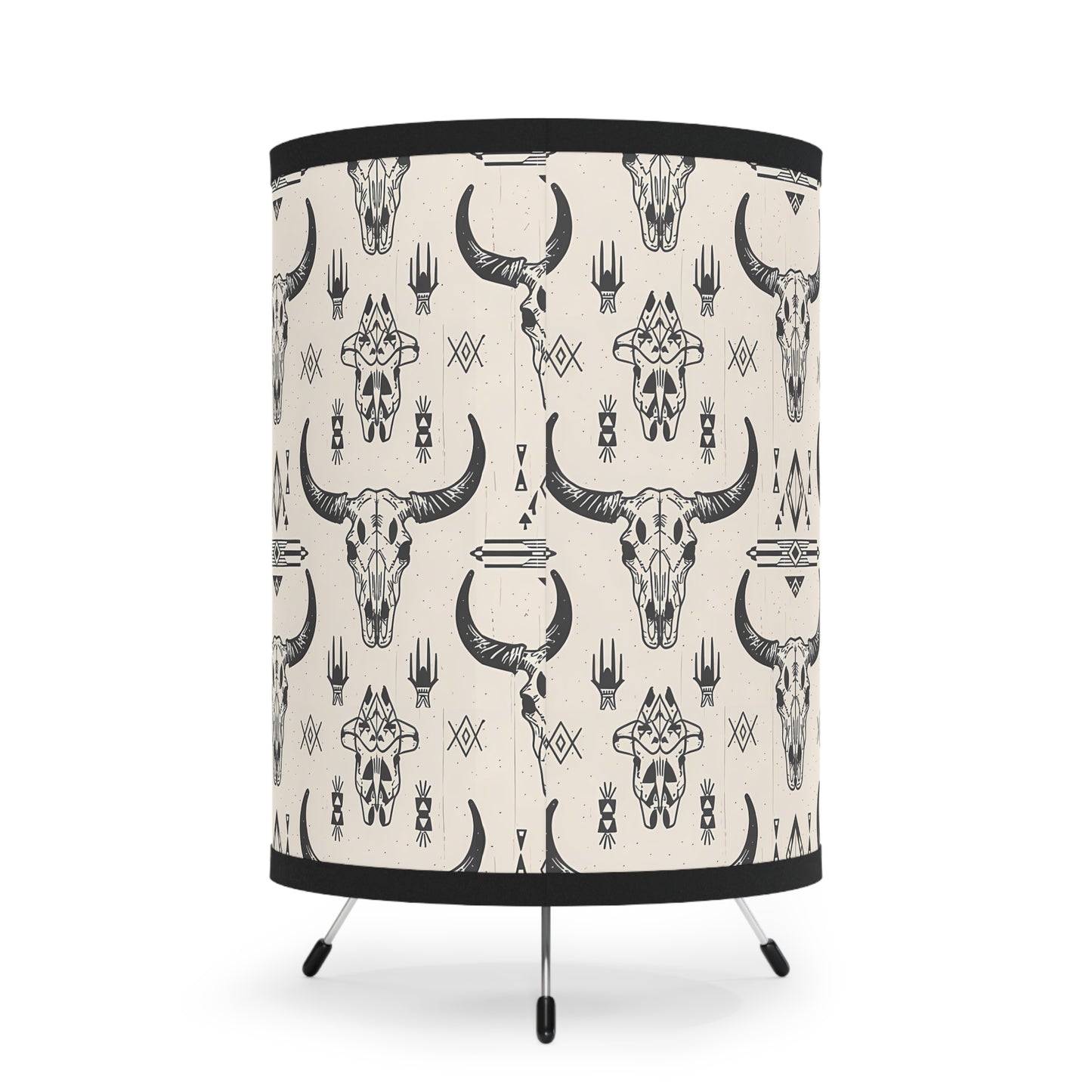 Boho Style Tripod Lamp, Rustic Home Decor, Modern Lighting, Cow Skull Print, Festival Vibes, Unique Gift Idea, Cowboy Decor, Southwestern - LOLA VEGAS ART