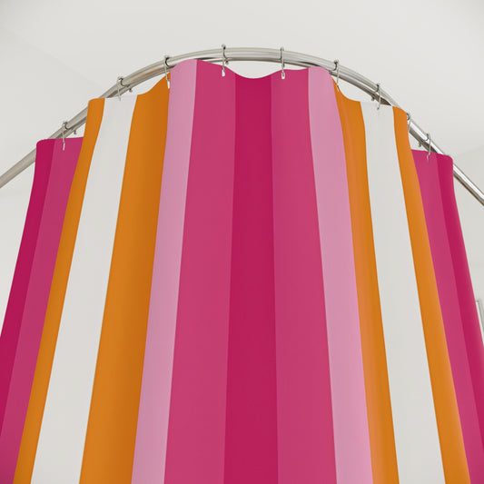 Pink Orange Stripe Shower Curtain | Retro Vertical Stripes Bathroom