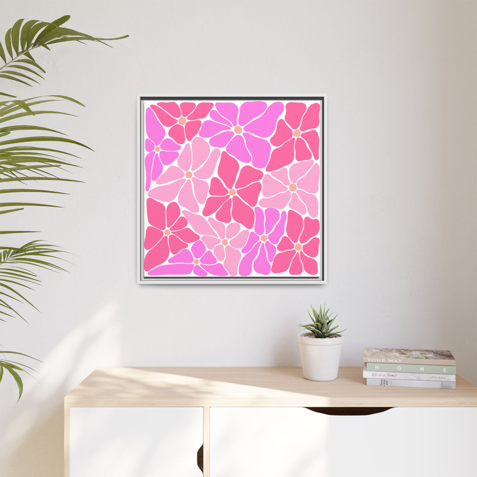 Pink Floral Wall Art, Framed Canvas Decor for Home, Vibrant Flower Print, Ideal Gift for Mother's Day, Spring Decor - LOLA VEGAS ART