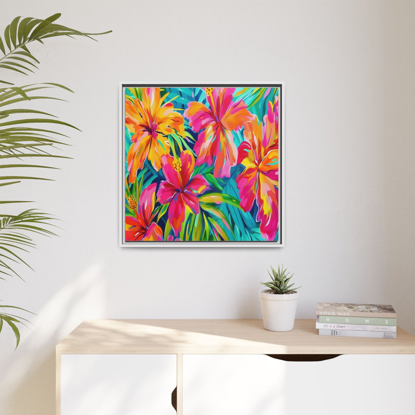 Vibrant Floral Canvas Art Print, Tropical Wall Decor, Colorful Framed Artwork, Gift for Nature Lovers, Home Decoration - LOLA VEGAS ART