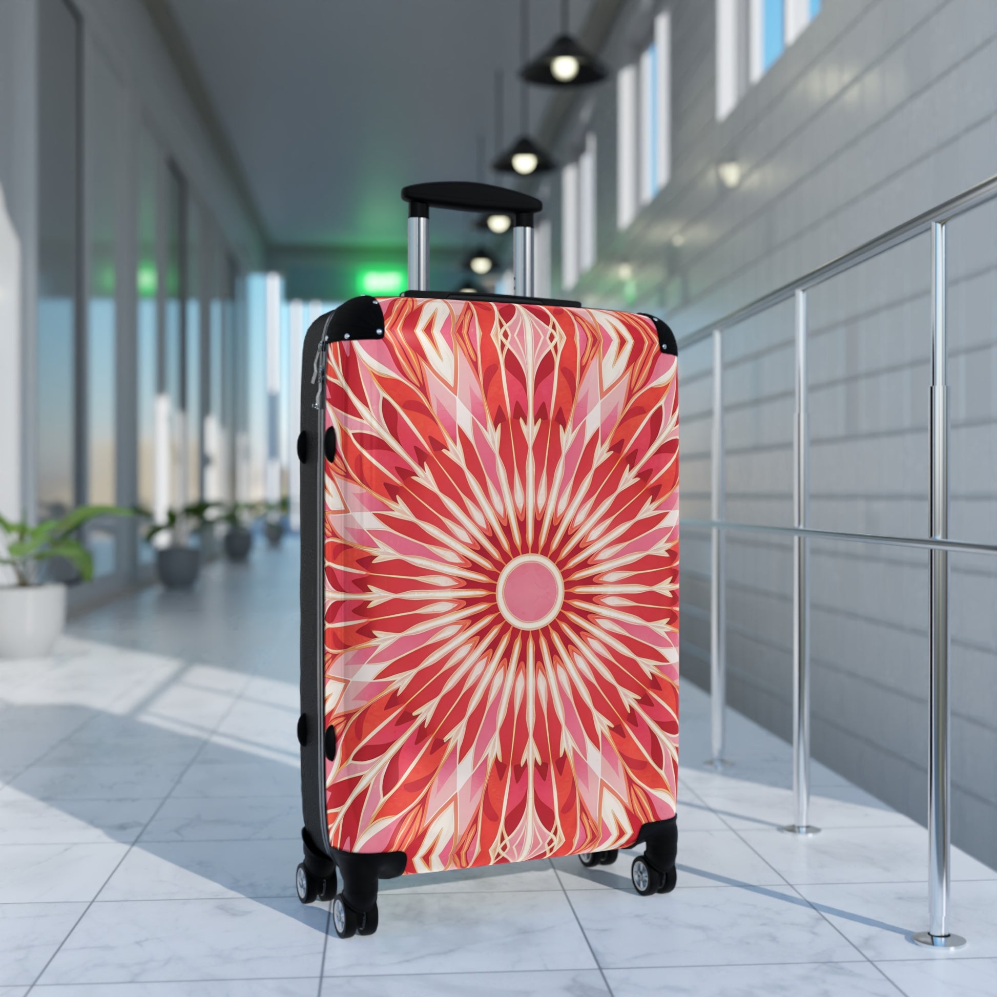 Suitcase, BOHO Flower Design Luggage, Unique Travel Bag for Bohemian Gift, Eclectic Suitcase, Orange Pink White, Floral Travel Bag, Gift for - LOLA VEGAS ART