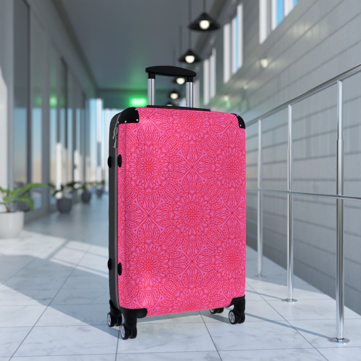 Stylish Pink Mandala Suitcase, Travel Luggage, Unique Carry-On, Bohemian Travel Gear, Fashionable Vacation Bag, Gift For Her - LOLA VEGAS ART