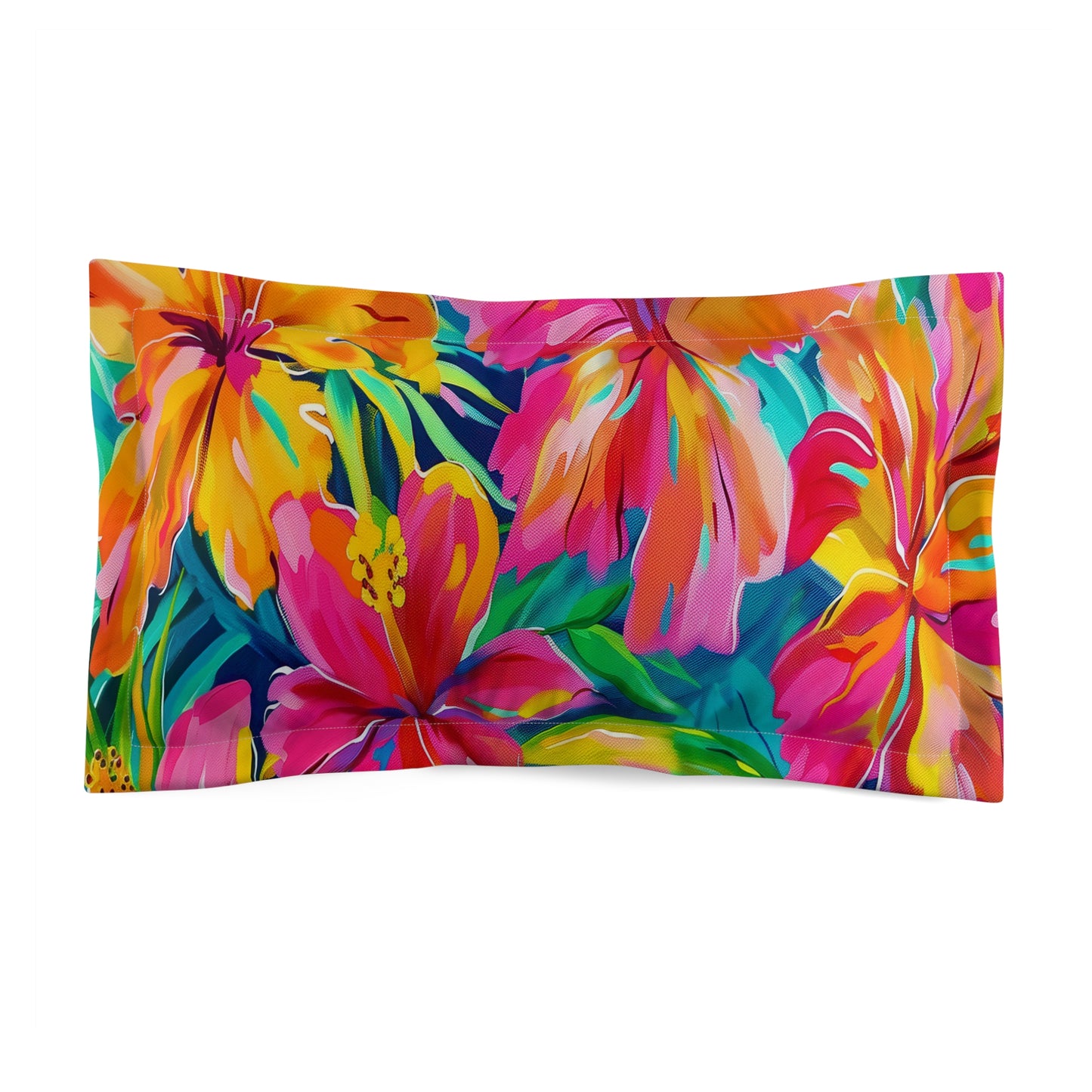 Tropical Floral Microfiber Pillow Sham, Vibrant Pillow Cover for Bedroom, Gift for Her, Summery Home Decor, Tropical Bedding - LOLA VEGAS ART