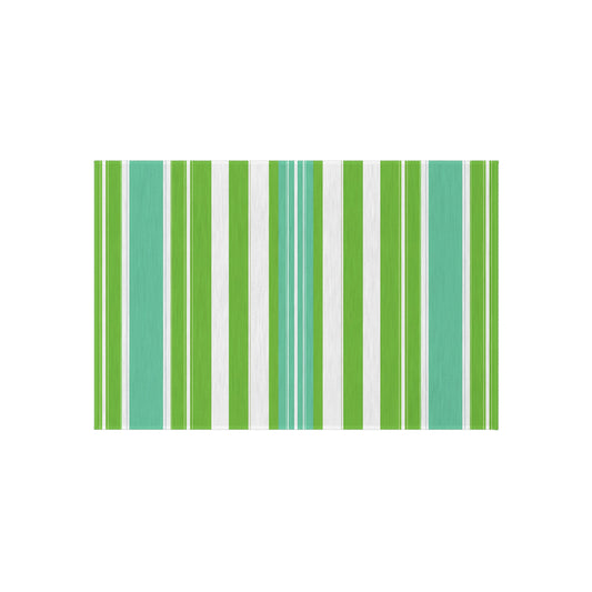 Green Blue White Stripe Outdoor/Indoor Rug | Patio Mat, Weatherproof Area Rug