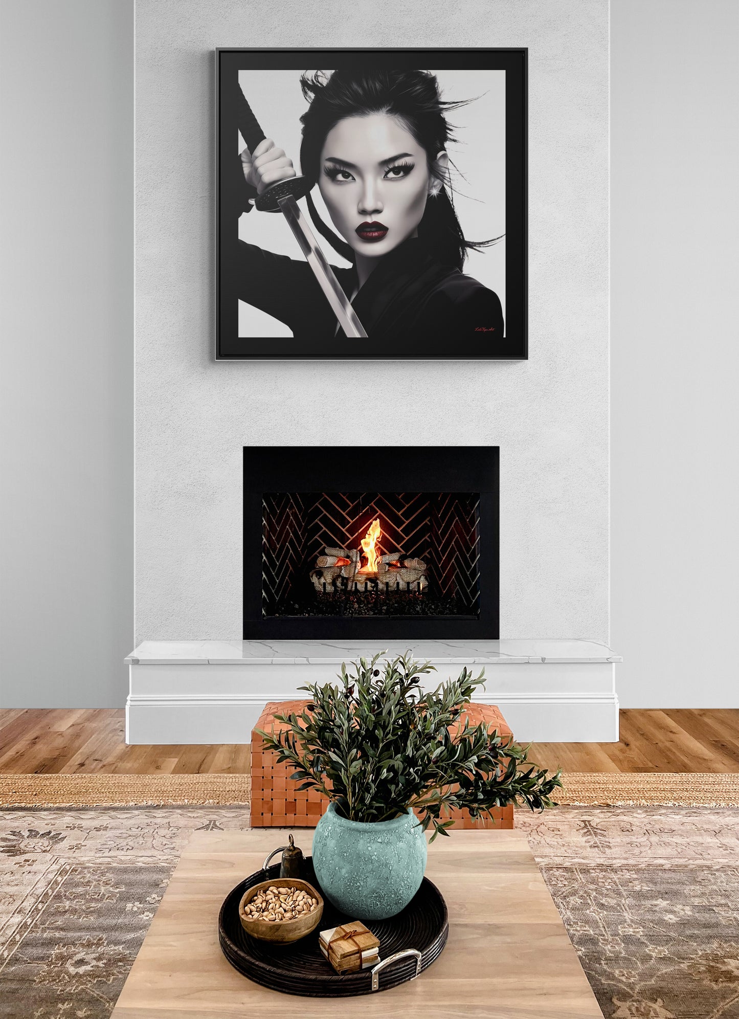 Samurai Warrior Gallery Canvas, Female Empowerment Square Frame Art, Warrior Woman Wall Decor, Black White Photography Print, Brave Tough - LOLA VEGAS ART