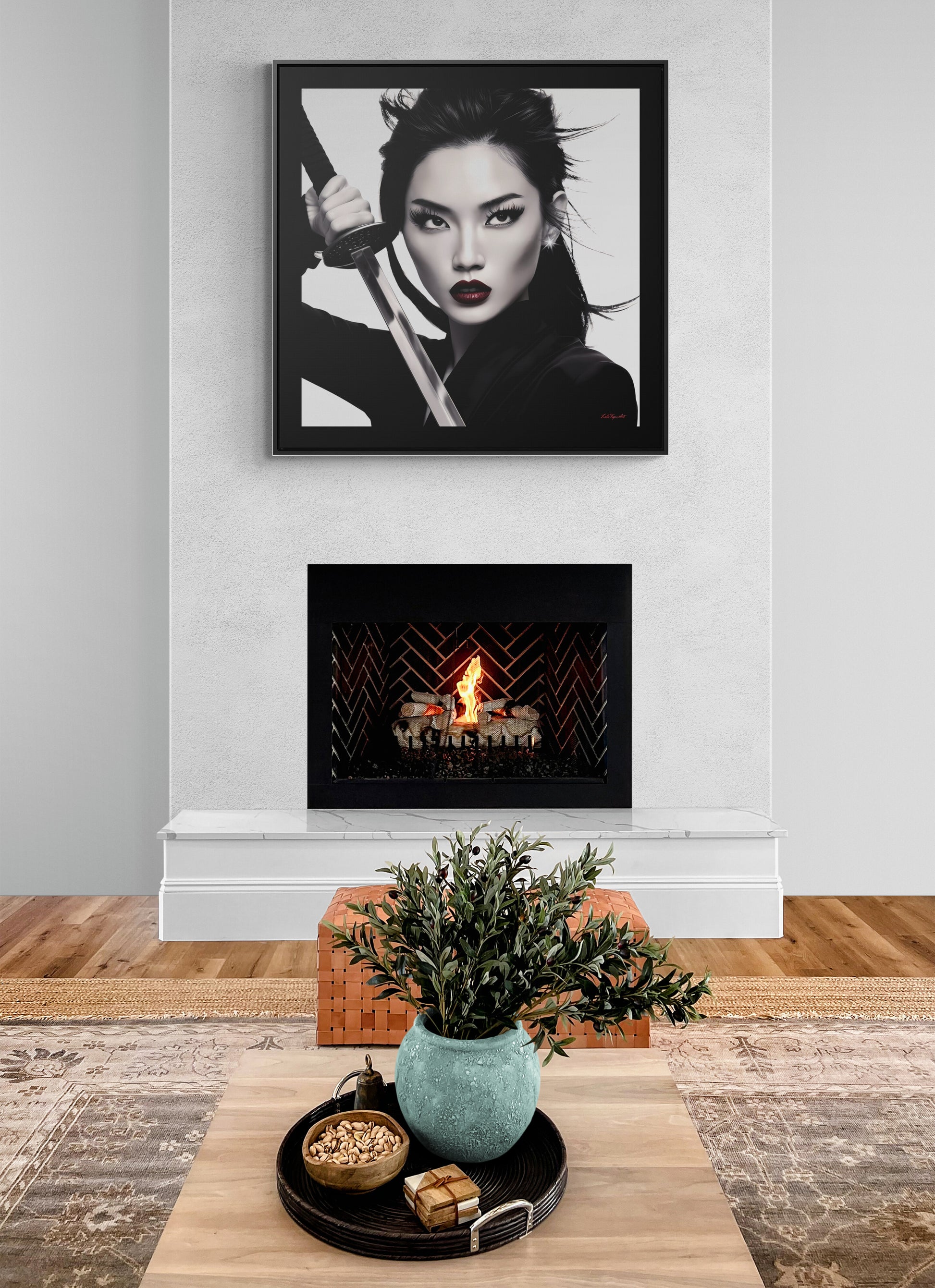 Samurai Warrior Gallery Canvas, Female Empowerment Square Frame Art, Warrior Woman Wall Decor, Black White Photography Print, Brave Tough - LOLA VEGAS ART