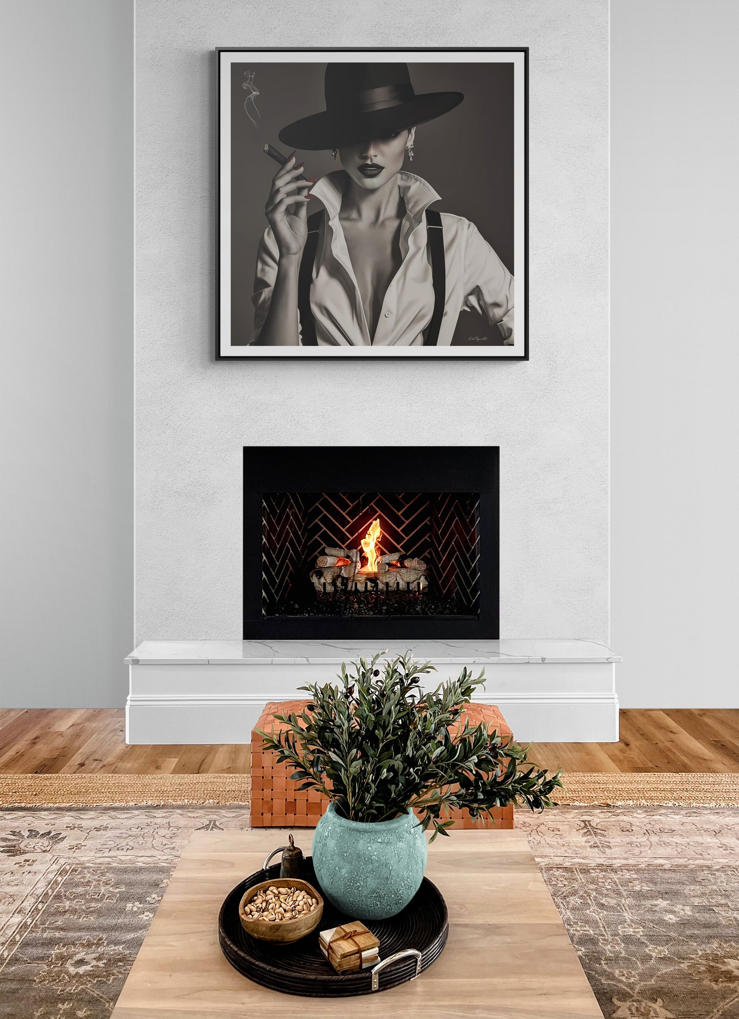 Film Noir Woman Canvas Art, Square Frame, Sexy Black White Femme Fatale Fedora Hat, Wall Hanging Poster Print, Home Decor Gift, - LOLA VEGAS ART