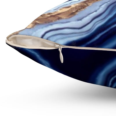 Geode Layers Square Pillow, Blue White Gold Abstract Natural Beauty Home Decor, Throw Pillow, Accent Pillow, Living Room Decor, Bedroom - LOLA VEGAS ART