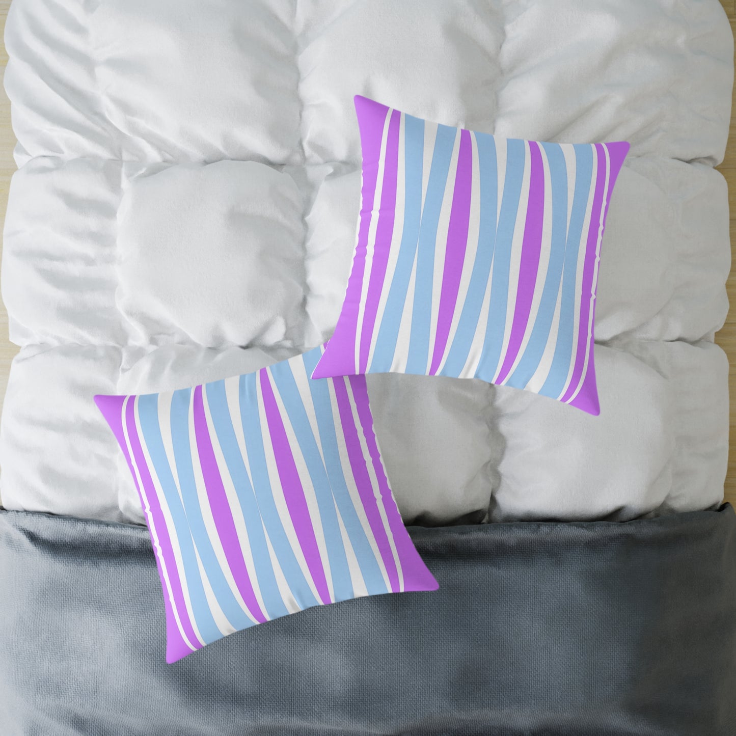 Pastel Wave Stripe Square Pillow | Blue Magenta Mid-Century Modern