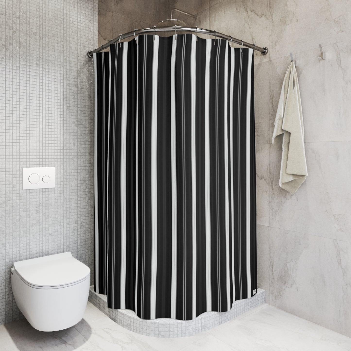 Black and White Vertical Stripes Shower Curtain | Modern Monochrome Bath
