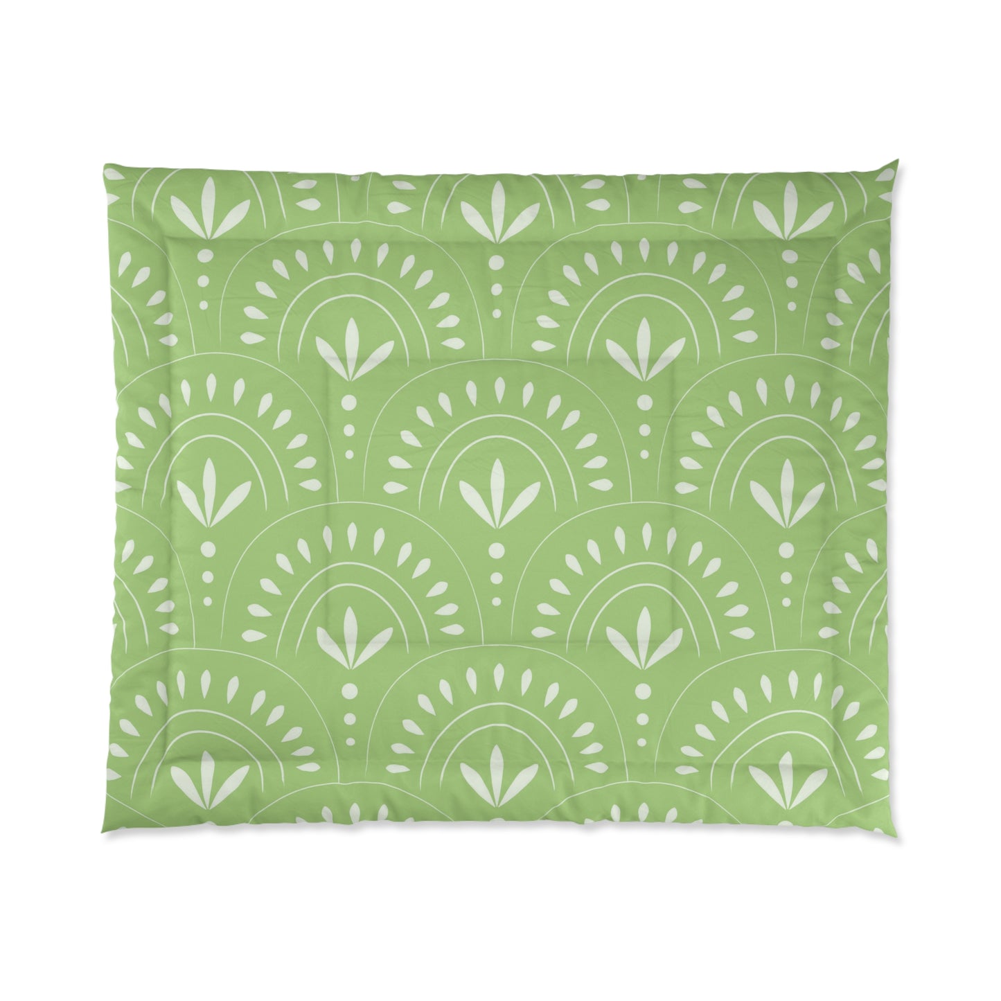 Boho Chic Comforter | Cozy Green Floral Duvet, Modern Bedroom Decor, Home Bedding, Eco-Friendly Textile - LOLA VEGAS ART