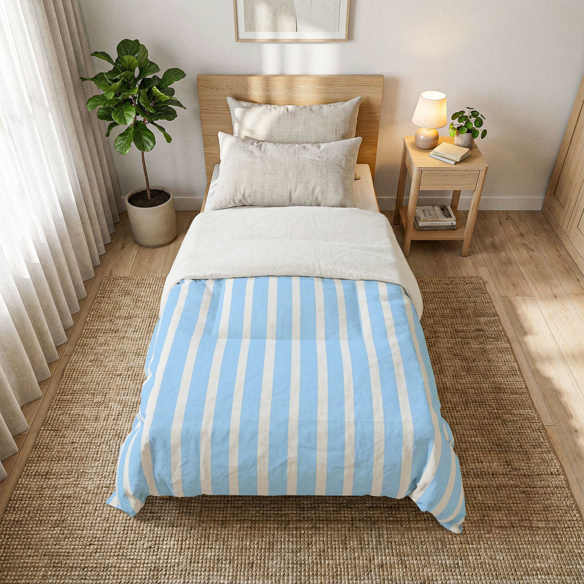 Blue White Striped Comforter | Light Blue Stripe Cotton Comforter