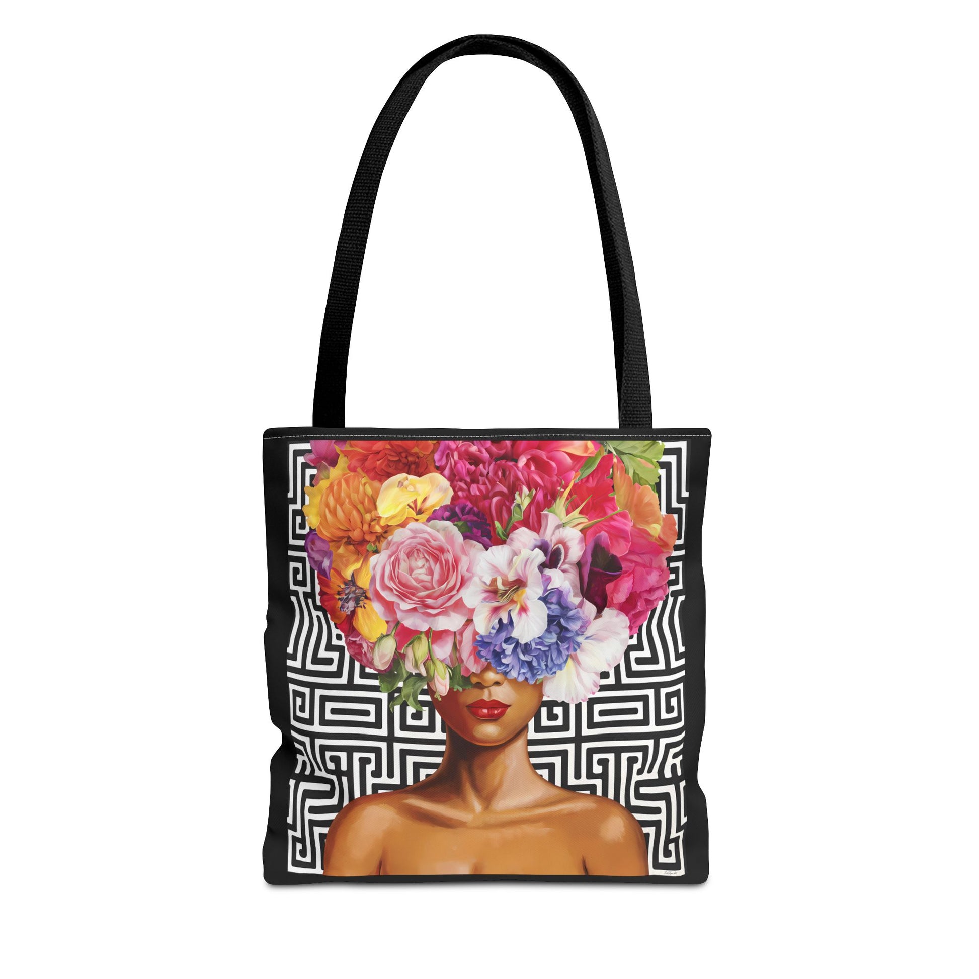 Bohemian Floral Tote Bag, Eco-Friendly Bag, Shopping Tote, Beach Bag, Gift for Her, Summer Vibes, Woman With Flowers On Her Head - LOLA VEGAS ART