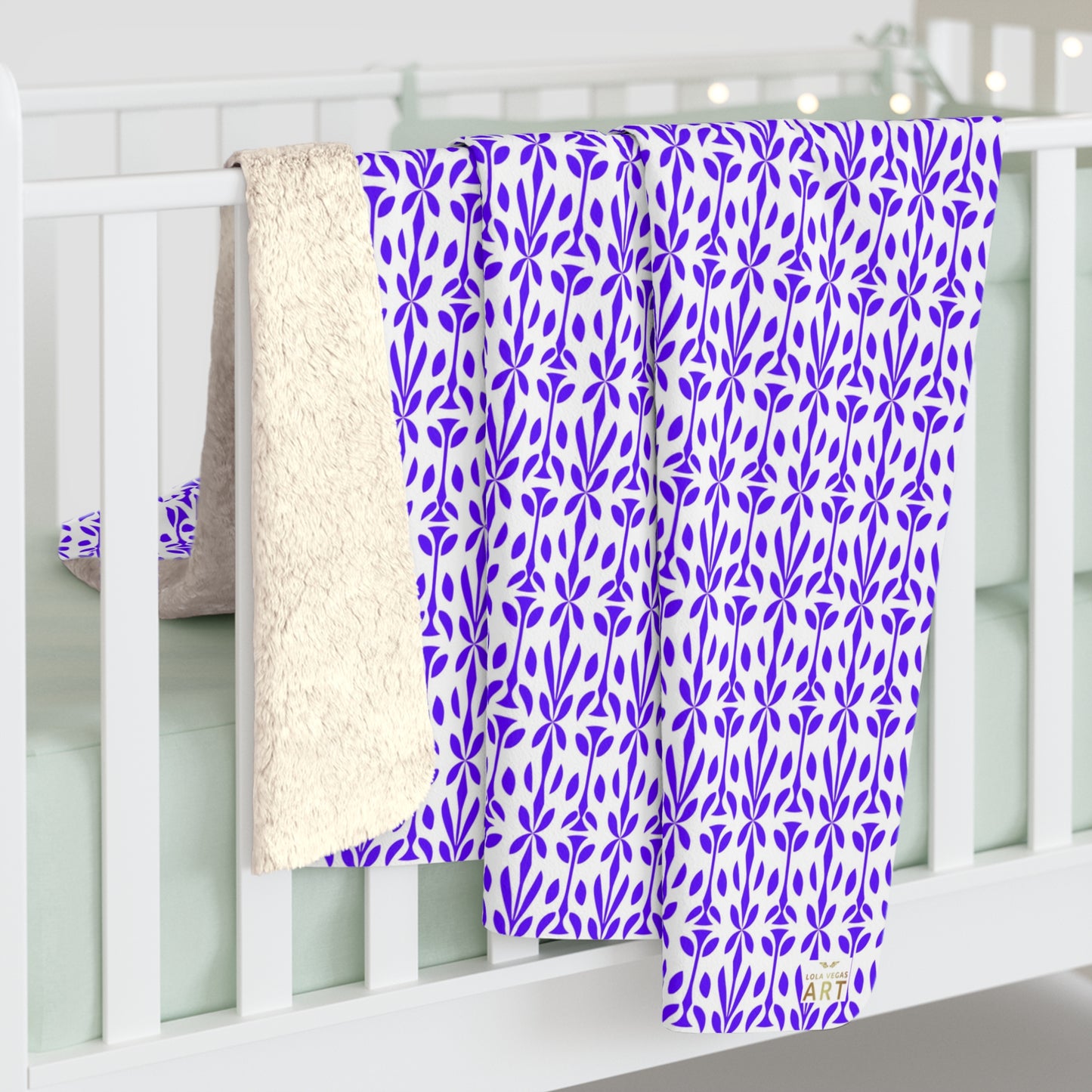 Purple Floral Tile Sherpa Blanket | Reversible Fleece Throw, Perfect Gift for Home Decor, Living Room Throw, Soft Blanket for All
