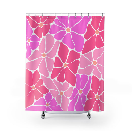 Vibrant Floral Shower Curtain, Chic Bathroom Decor, Pink Blossom Design, Modern Home Accessory, Gift for Flower Lovers, Spring Vibes - LOLA VEGAS ART