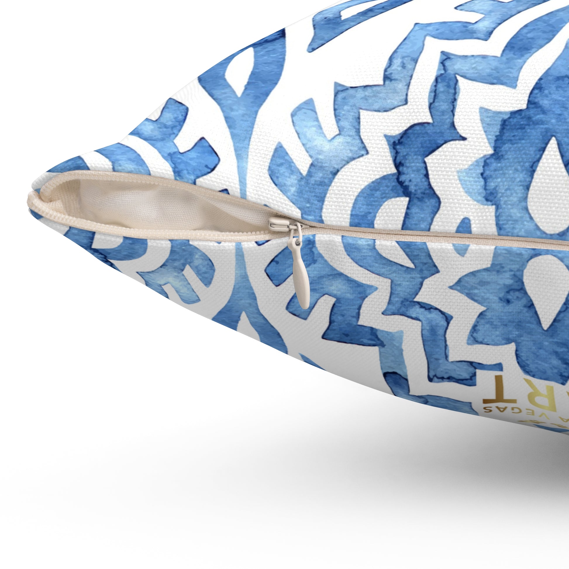 Boho Blue Decorative Pillow, Cozy Home Decor, Modern Accent Cushion, Gift for Her, Living Room Throw Pillow - LOLA VEGAS ART