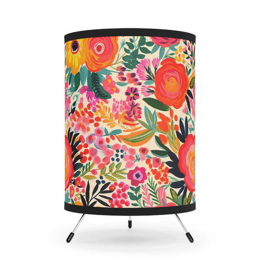 Boho Floral Tripod Lamp - Vibrant Light Fixture for Home Decor, Living Room, Bedroom, Gift for Holidays, Housewarming, Gift For Her - LOLA VEGAS ART