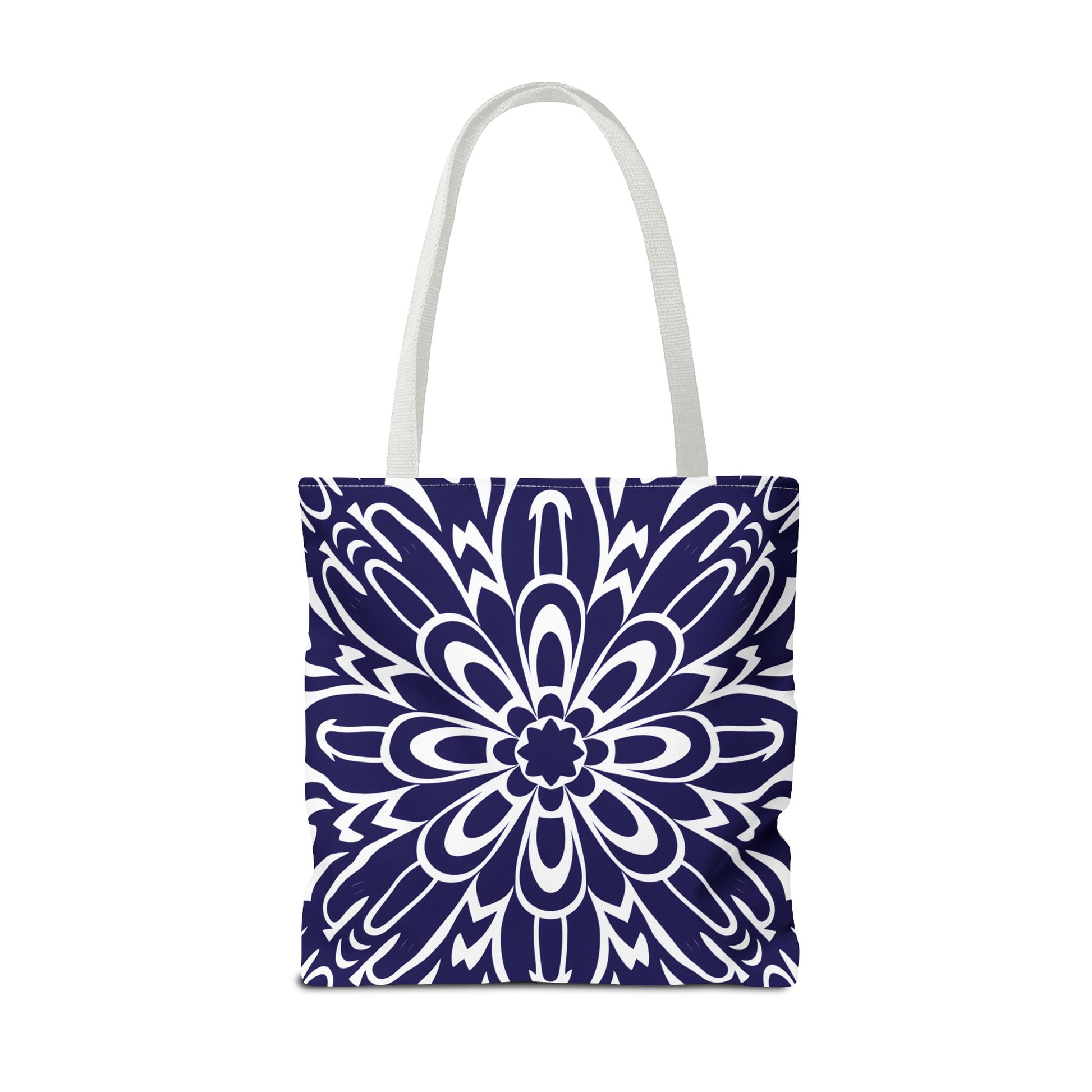 Vibrant Navy Blue and White Floral Tote Bag, Boho Chic Shopper Bag, Eco-Friendly Grocery Tote, Stylish Beach Bag, Gift for Mom or Bride - LOLA VEGAS ART
