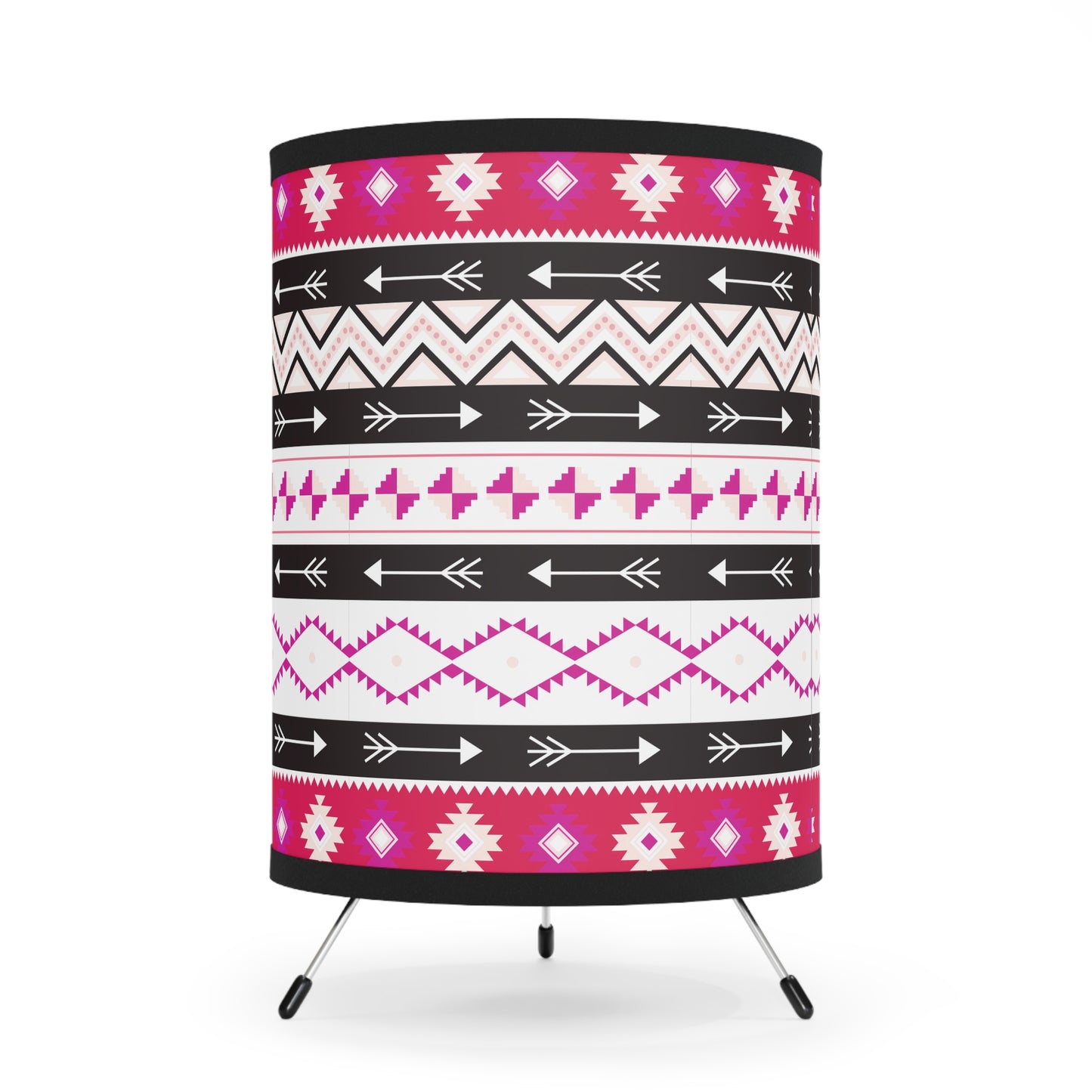 Pink and Black Tribal Print Tripod Lamp - Bohemian Home Decor, Modern Lighting, Unique Gift, Ethnic Style, Living Room Accent