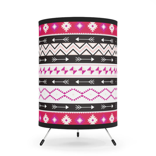 Pink and Black Tribal Print Tripod Lamp - Bohemian Home Decor, Modern Lighting, Unique Gift, Ethnic Style, Living Room Accent - LOLA VEGAS ART