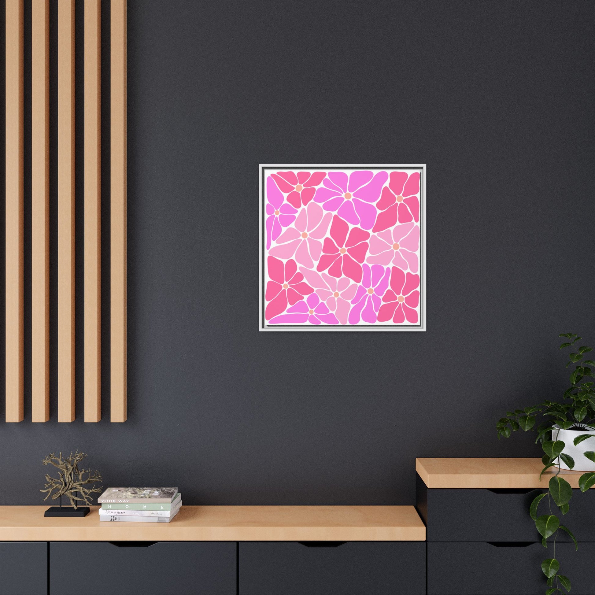 Pink Floral Wall Art, Framed Canvas Decor for Home, Vibrant Flower Print, Ideal Gift for Mother's Day, Spring Decor - LOLA VEGAS ART