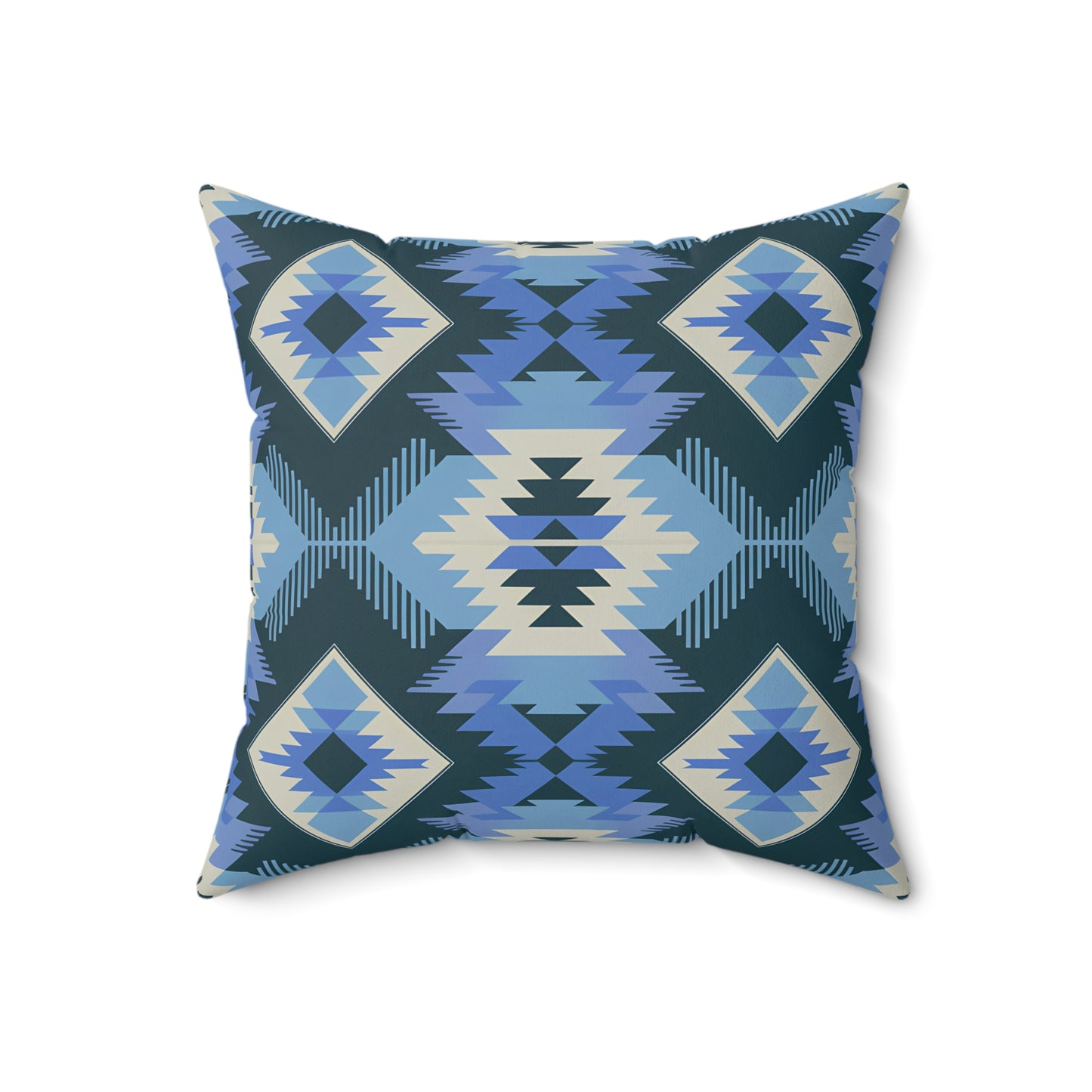 Bohemian Blue Geometric Pillow, Cozy Home Decor, Throw Cushion, Aztec Style, Gift for Her, Living Room Accent - LOLA VEGAS ART