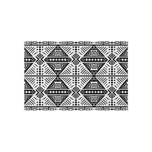 Black and White Tribal Stylish Outdoor Rug, Chic Patio Mat, Boho Floor Decor, Modern Entryway Carpet, Weather-Resistant Area Rug - LOLA VEGAS ART