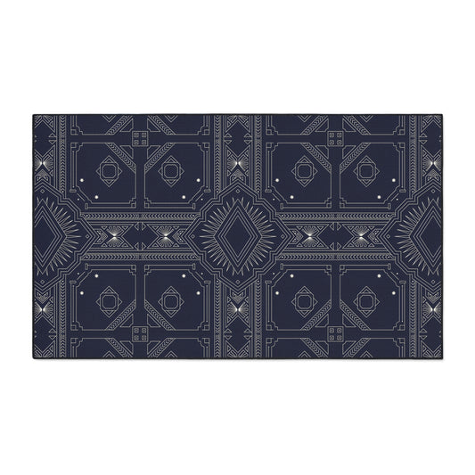 Navy White Geometric Indoor/Outdoor Floor Mat — Durable Non-Slip Rug