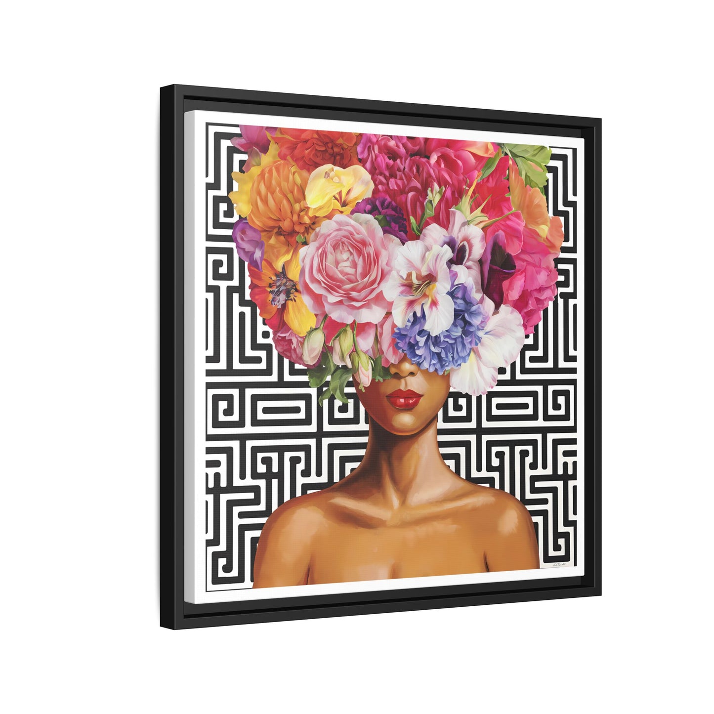 Framed Art Canvas: Vibrant Floral Portrait Decor, Boho Wall Art, Home Gallery, Gift for Her, Inspirational Art, Woman With Flower Head - LOLA VEGAS ART