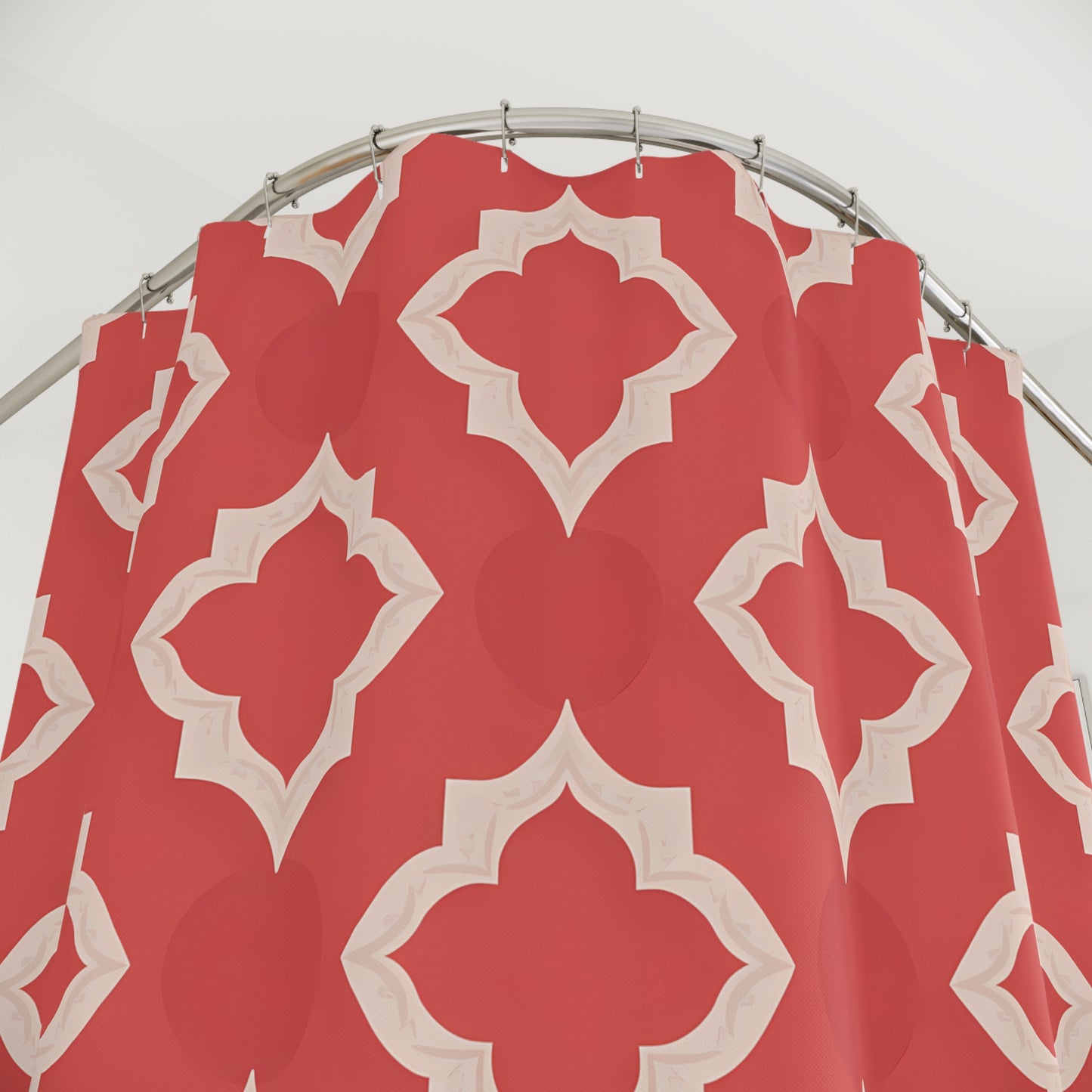 Vibrant Geometric Shower Curtain, Modern Bathroom Decor, Boho Style, Holiday Gift, Unique Home Accessory, Dark Orange Moroccan Quatrefoil - LOLA VEGAS ART