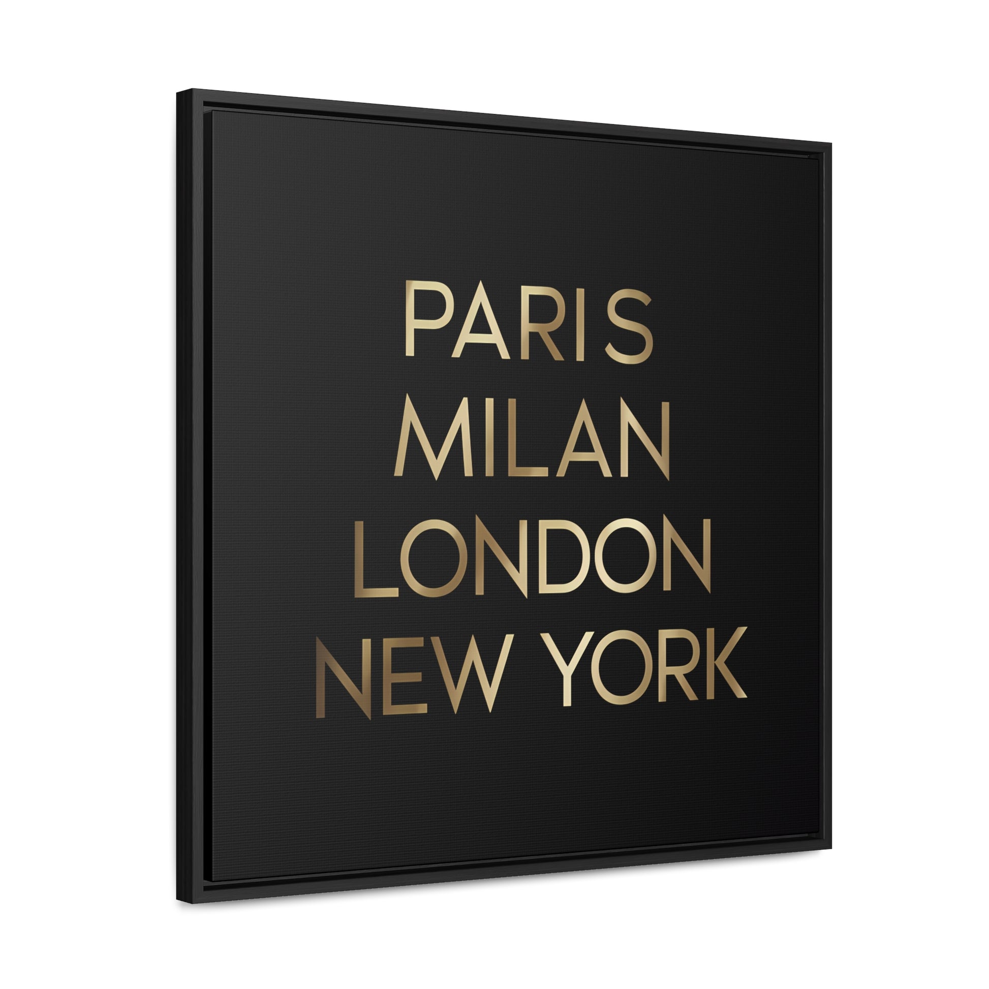 Fashion Cities Gallery Canvas Wall Art, Black Typography Square Frame, Paris Milan London New York, Home Decor - LOLA VEGAS ART