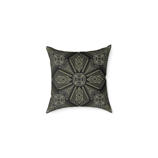 Geometric Mandala Pattern Pillow | Black Taupe Tribal Decorative Cushion