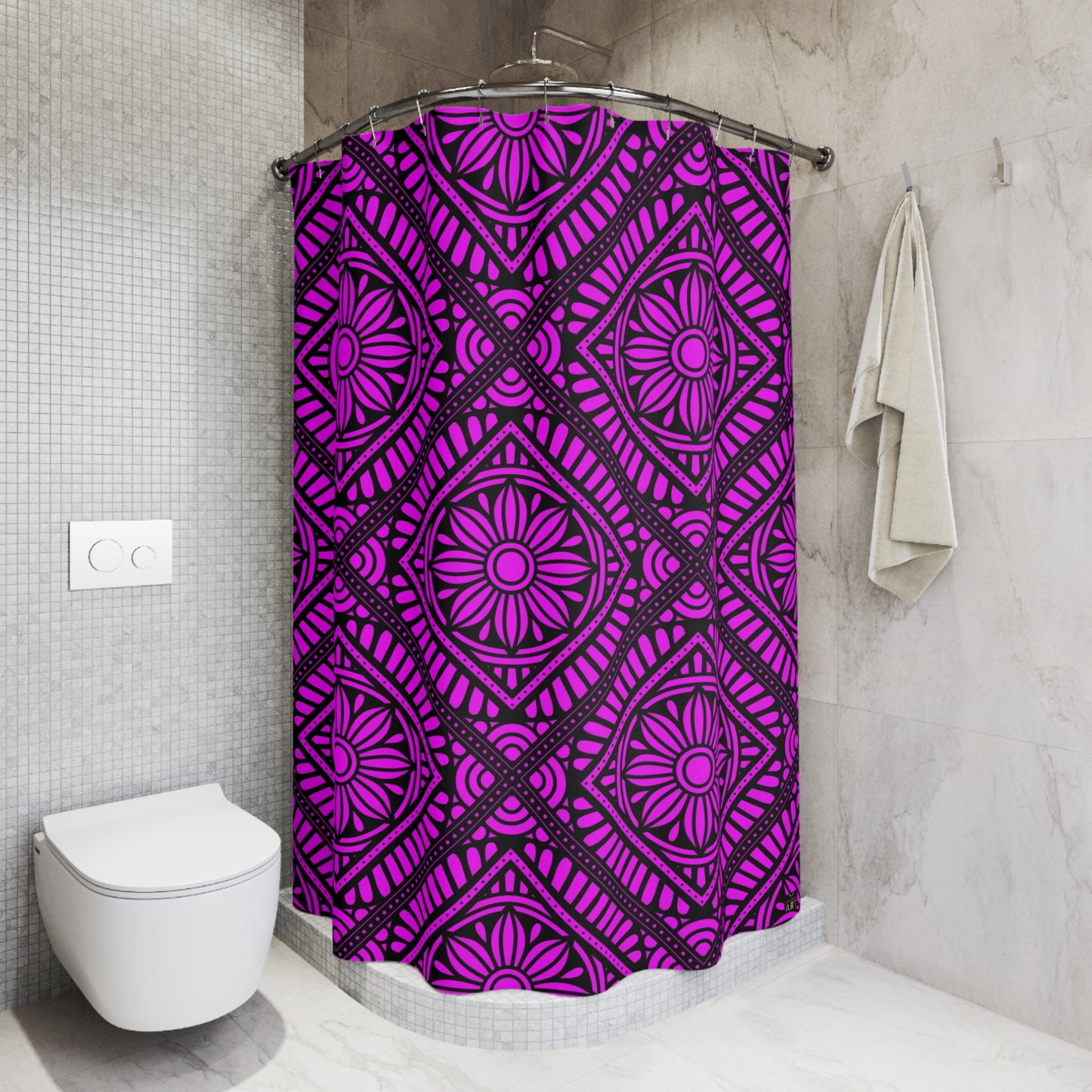 Purple Geometric Floral Pattern Shower Curtain | Boho Bathroom Decor