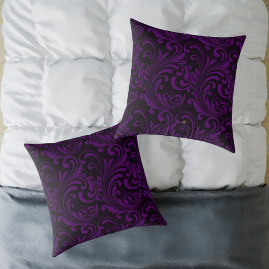 Purple Black Baroque Scroll Pillow | Square Throw Pillow, Dark Floral Damask
