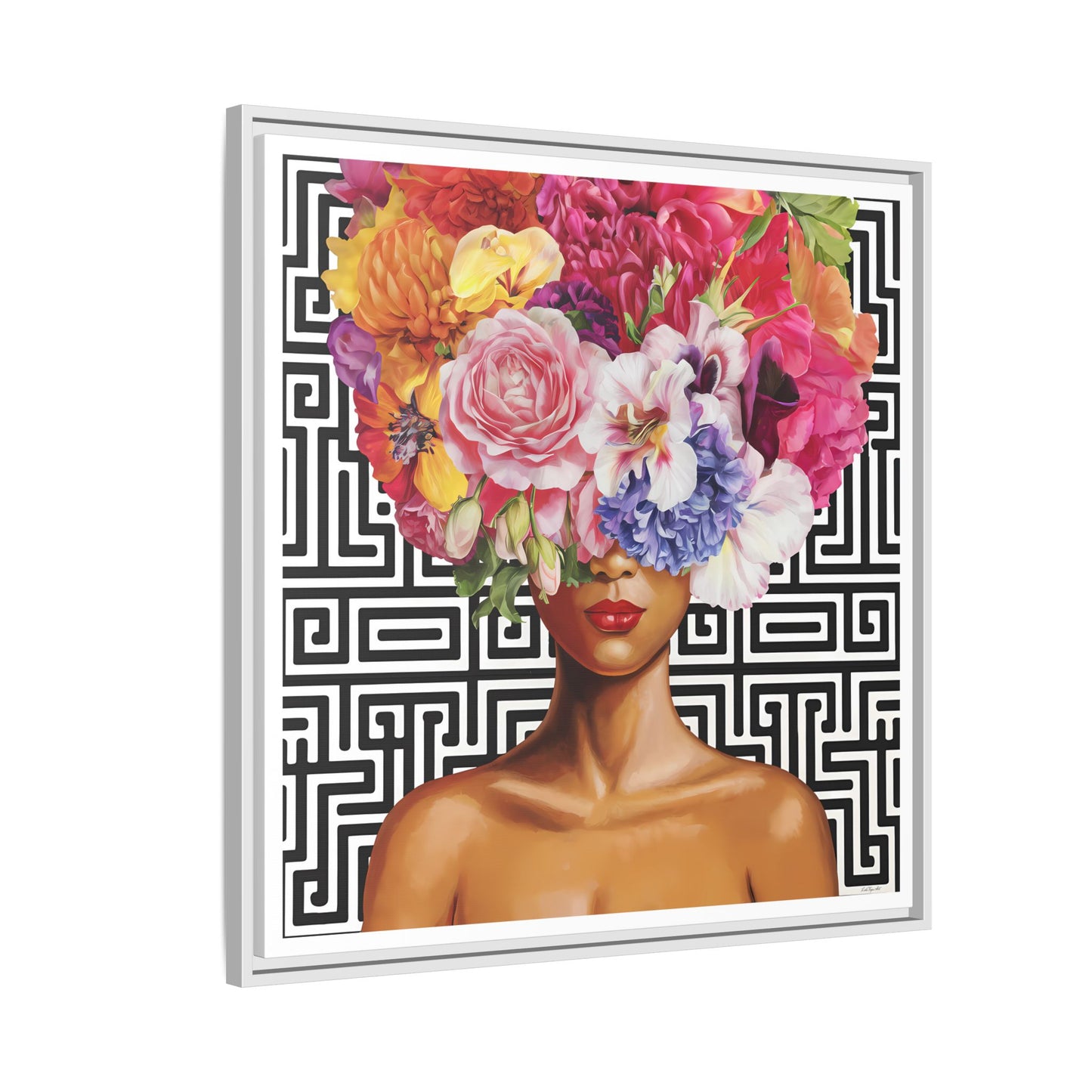 Framed Art Canvas: Vibrant Floral Portrait Decor, Boho Wall Art, Home Gallery, Gift for Her, Inspirational Art, Woman With Flower Head - LOLA VEGAS ART