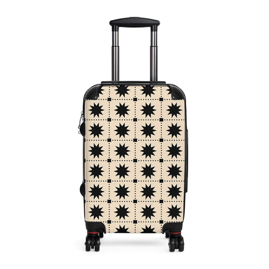 Black Creme Star Grid suitcase | Patterned Carry-On Luggage