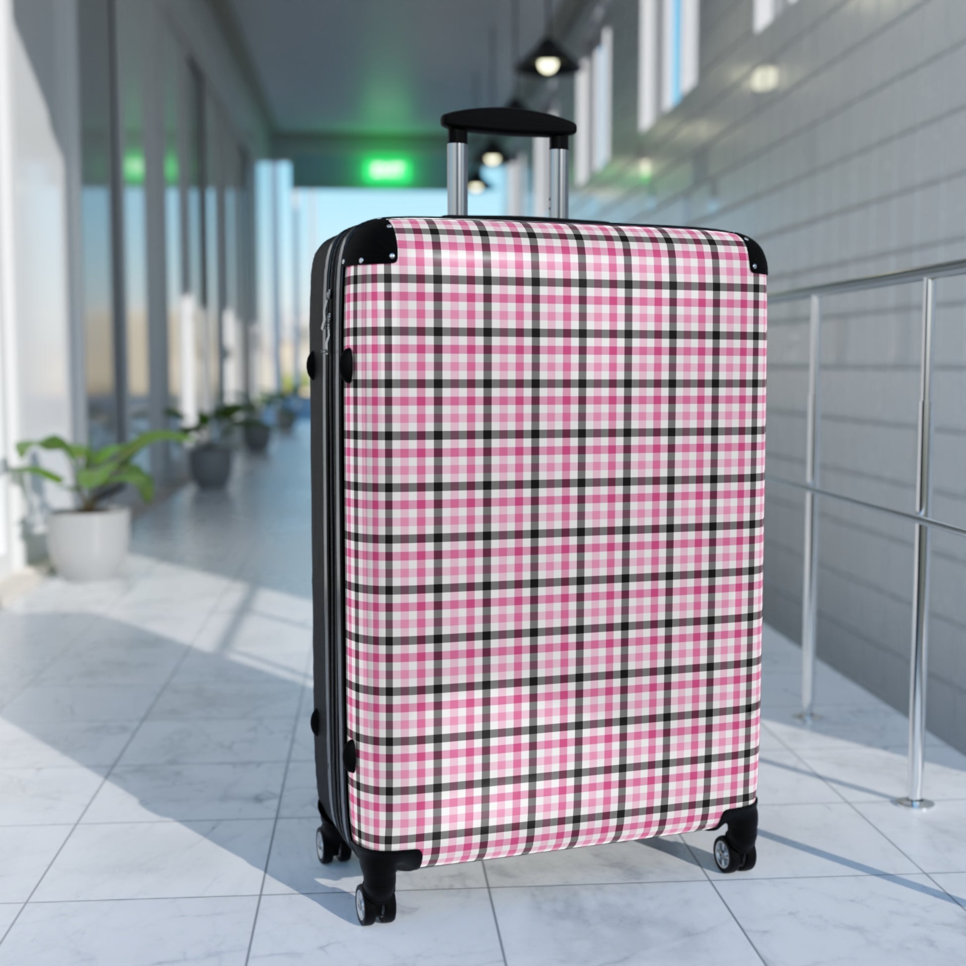 Chic Traveling Suitcase, Stylish Luggage for Women, Checked Pattern Carry-On, Travel Accessory, Airport Essentials - LOLA VEGAS ART