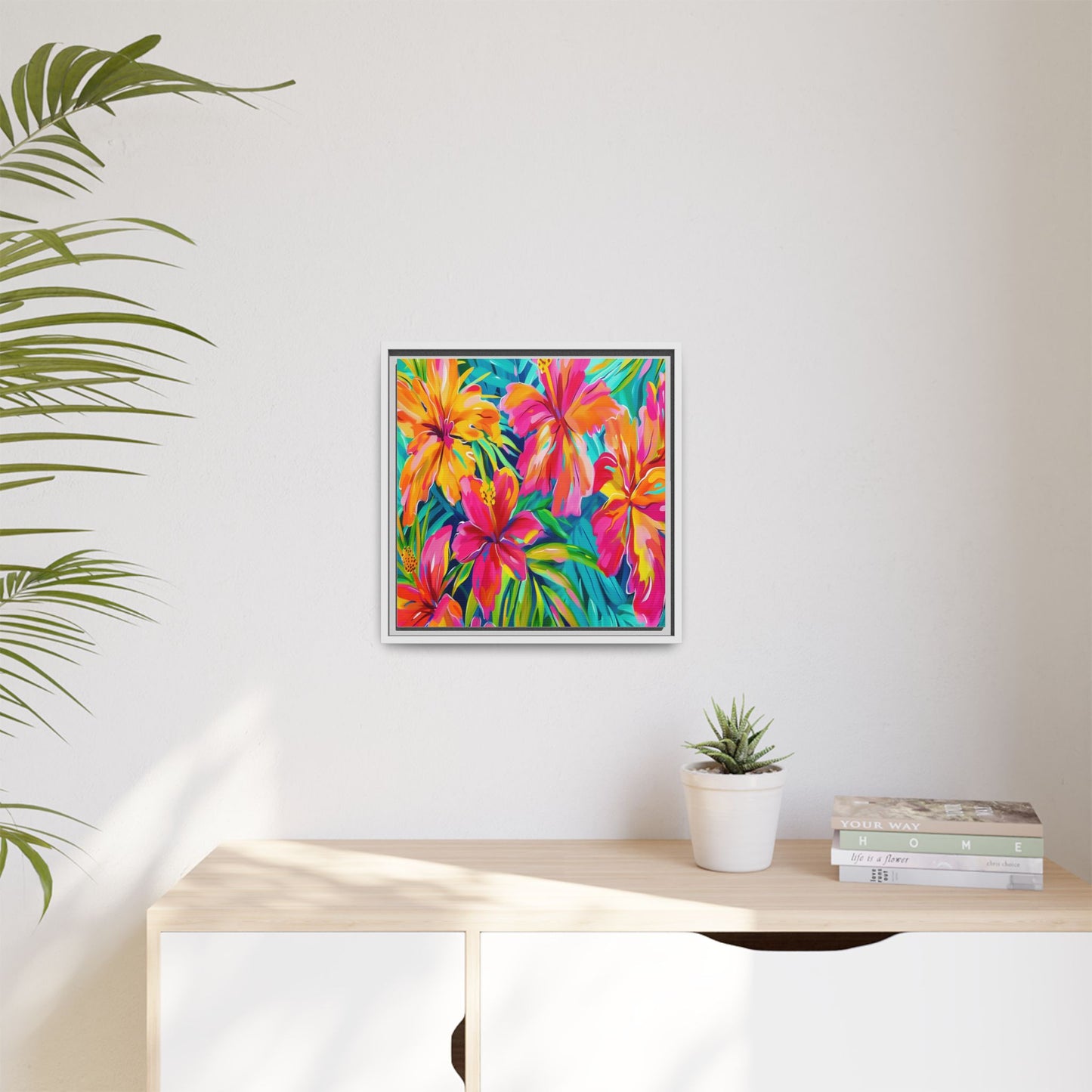 Vibrant Floral Canvas Art Print, Tropical Wall Decor, Colorful Framed Artwork, Gift for Nature Lovers, Home Decoration - LOLA VEGAS ART